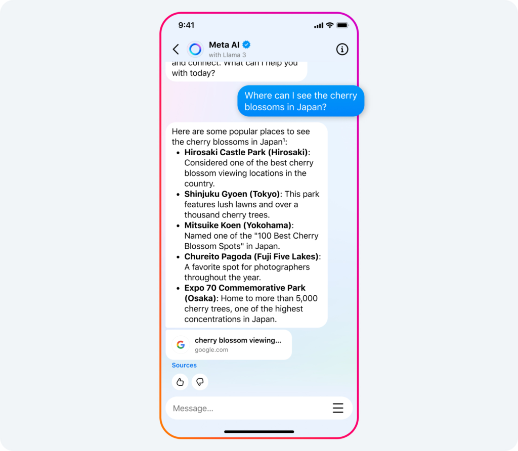 Meta's Llama 3 AI assistant for social media platforms.