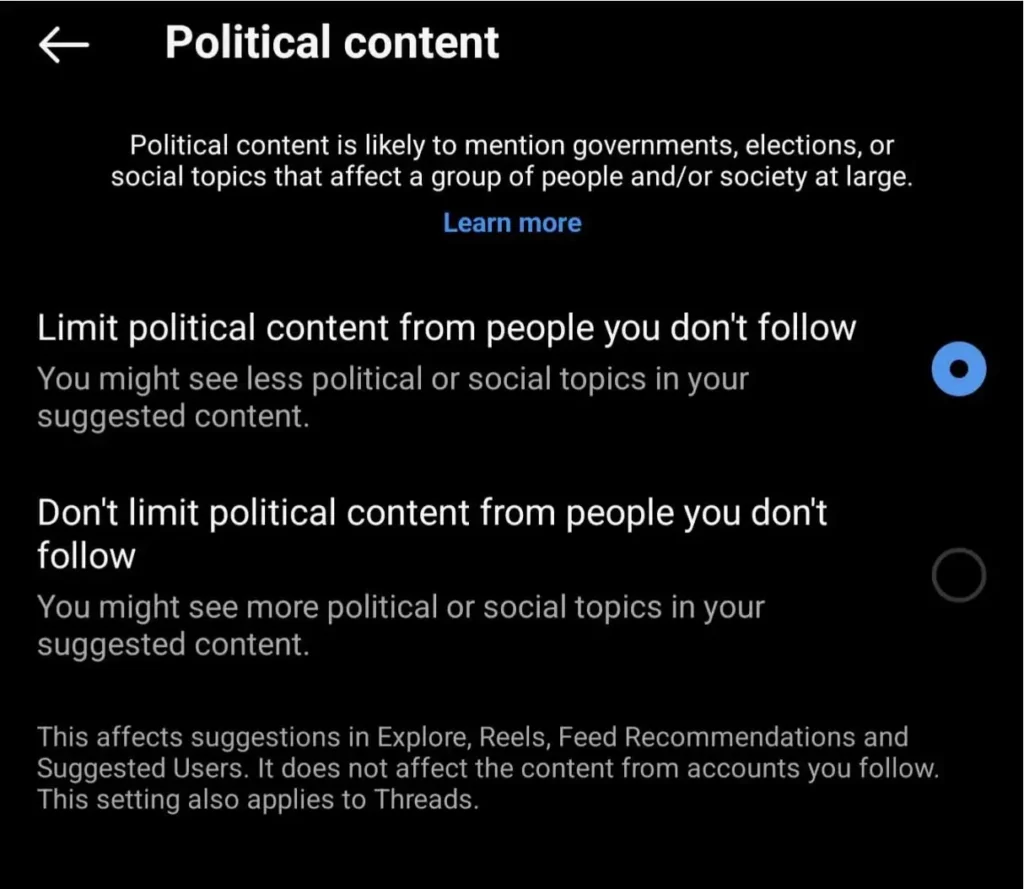 Meta introduces control over political content in recommendations.