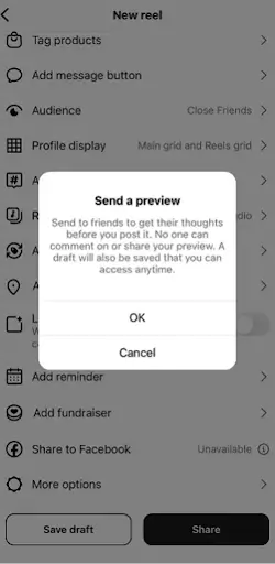 Nová funkcia spätná väzba na Instagram Reels.