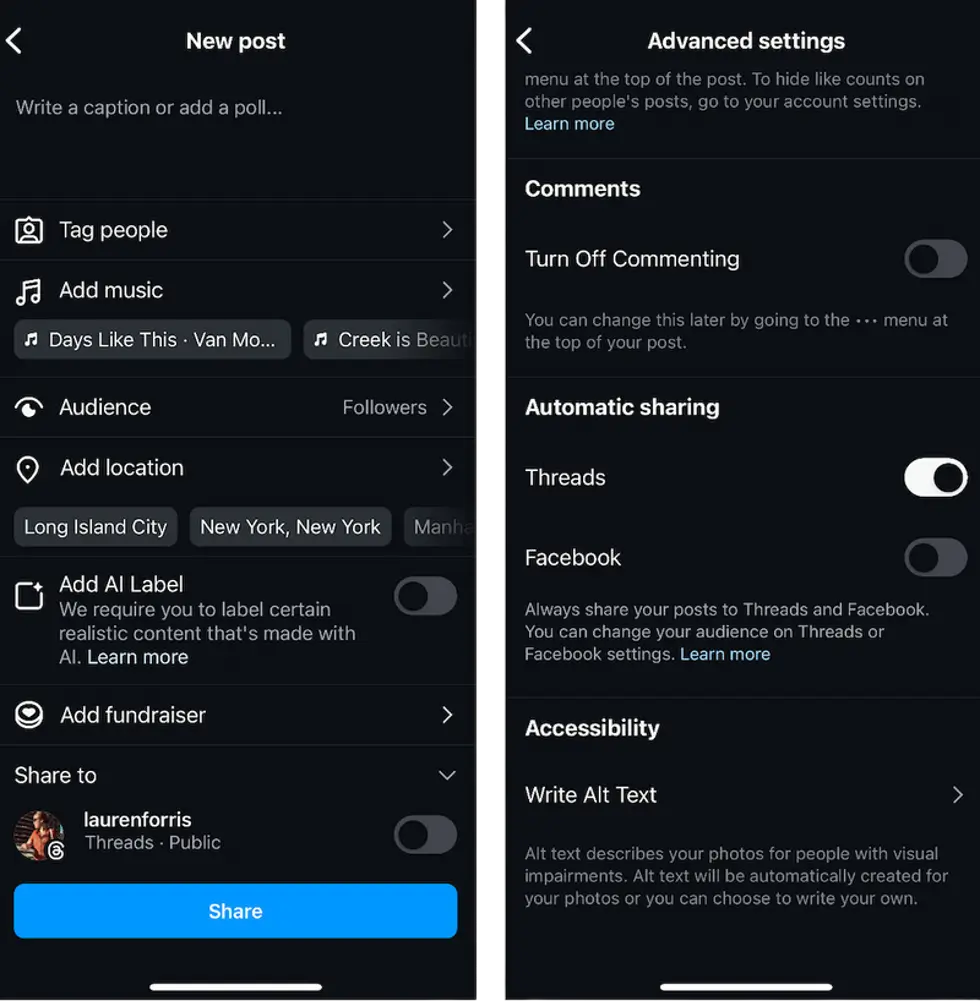 Meta crosspostovanie medzi Facebookom, Instagramom a Threads.
