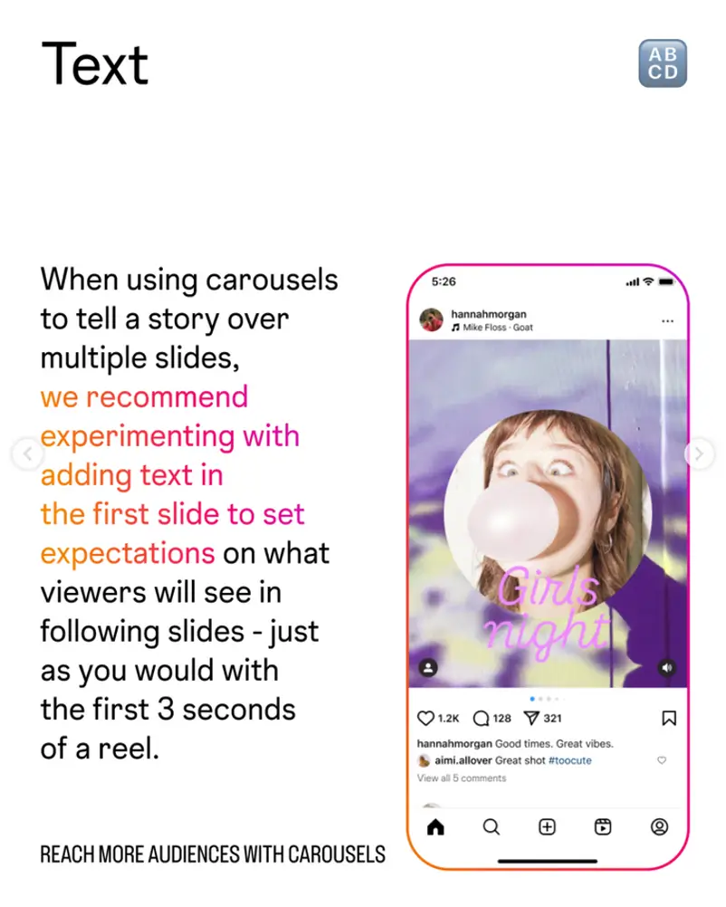 Instagram karusely s hudbou zobrazené v Reels.