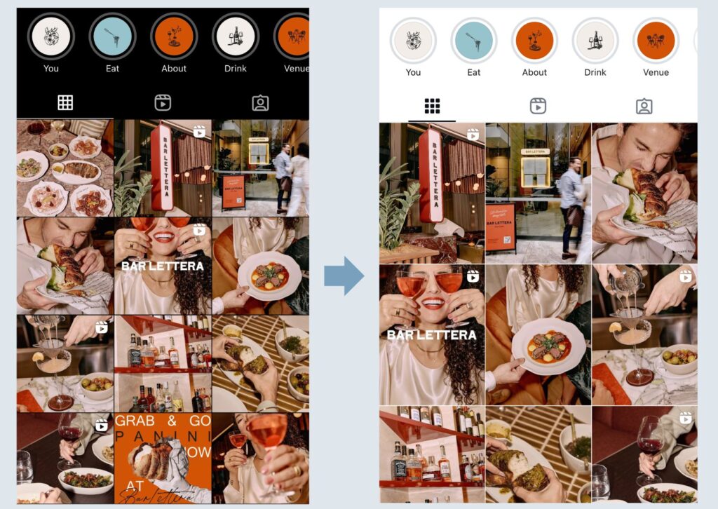 Ukážka nového formátu Instagram príspevkov vo feede