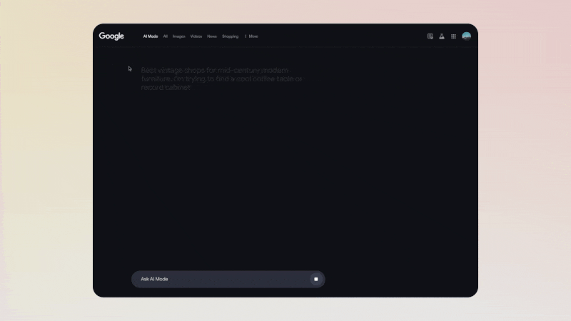 Visual product cards in Google AI Mode Search 2025 results