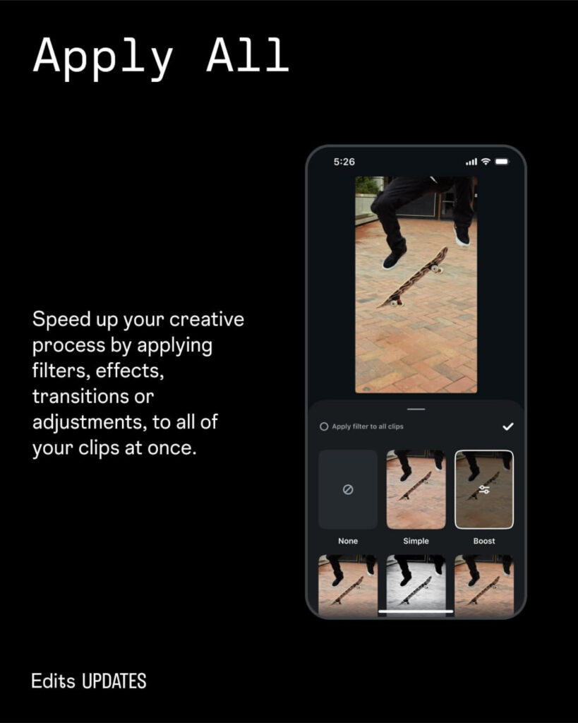 Nástroj Apply All v nových funkciách Instagram Edits 2025 na mobile