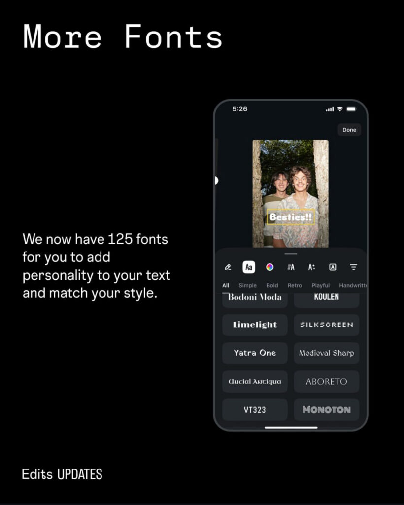 Tvorca používa 125 fontov v nových funkciách Instagram Edits 2025